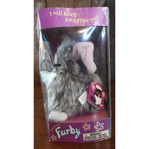 Furby "RARE" 1998 Model # 70-800 Silver/Grey, Brown Eyes, Pink Ears Pre-Owned